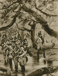 Marcheren door de moerassen van Brits-Guiana